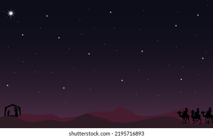 blue christmas background with three wise man and Jesus Christ and light stars. suitable for background or christmas card.