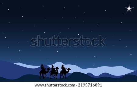 blue christmas background with three wise man and light stars. suitable for background or christmas card.