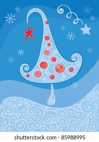 Blue christmas background with tree