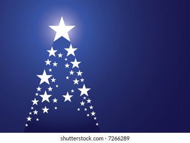 Blue christmas background with tree made up of stars