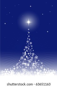 Blue christmas background with christmas tree. Vector.