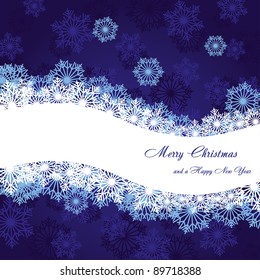 Blue christmas background with wave and snowflakes, vector illustration