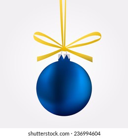Blue Christmas ball with a bow. Isolated vector illustration