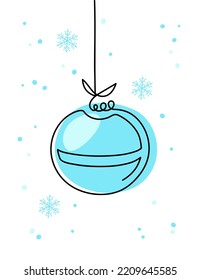 Blue Christmas Ball. Continuous one line drawing. Christmas tree decoration by one line. Simple modern symbol for Winter holidays, merry christmas and new year decoration. Fashionable trend vector.