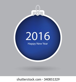 blue christmas ball with Happy New Year 2016 text