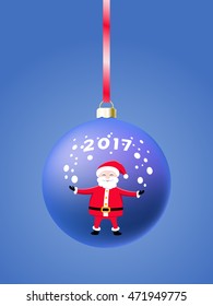 Blue Christmas ball on Christmas tree.
