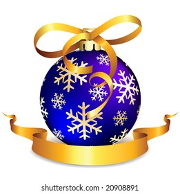Blue Christmas ball on white. Vector illustration