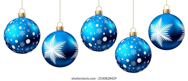 Bola azul de la Navidad con el modelo aislado en el fondo blanco. Decoración del árbol de Navidad con adorno. Conjunto de chucherías de Vector.