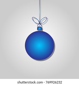 blue Christmas ball with shadow isolated on gray background