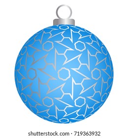 Blue christmas ball with silver pattern.