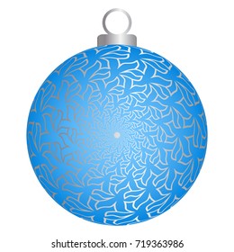 Blue christmas ball with silver pattern.