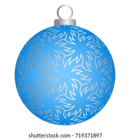 Blue christmas ball with silver pattern.