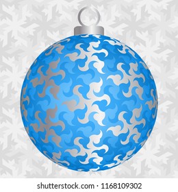Blue christmas ball with silver snowflakes.