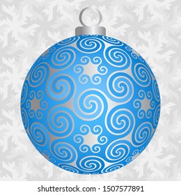 Blue christmas ball with silver snowflakes.
