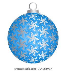 Blue christmas ball with silver snowflakes.