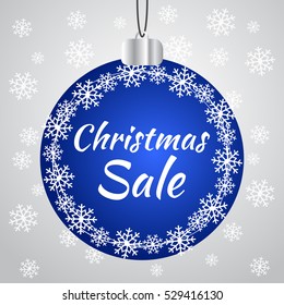 Blue Christmas Ball with Text "Christmas Sale ". Vector Banner.