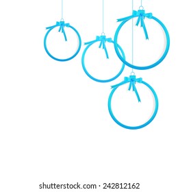 blue christmas balls with empty space for text on white background