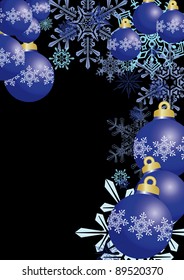 blue christmas balls on black background