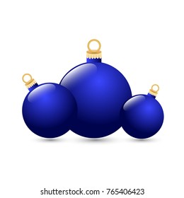 Blue Christmas balls on a white background