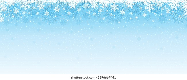 Blue Christmas banner with snowflakes and stars. Merry Christmas and Happy New Year greeting banner. Horizontal new year background, headers, posters, cards, website. Vector illustration