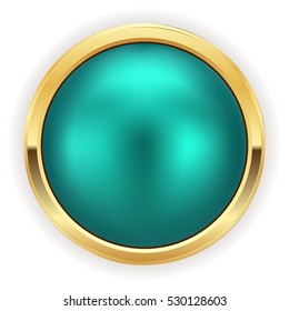 Blue christmas button with gold border on white background