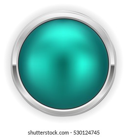 Blue christmas button with silver border on white background