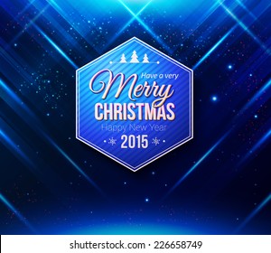 Blue Christmas card. Abstract striped background with light effects. Vector image. 