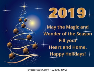blue christmas card with alternative text in gold letters 2019