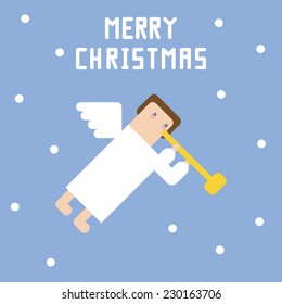 Blue Christmas card with Christmas angel. Vector illustration