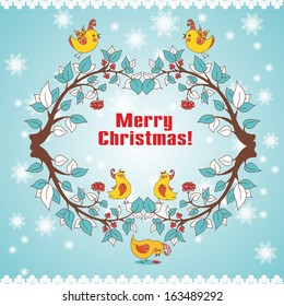 Blue Christmas card with birds