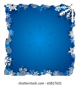 Blue Christmas card with colorful snowflakes