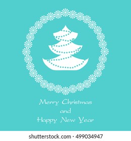 Blue Christmas card -  snowflakes, Christmas trees. Vector illustration