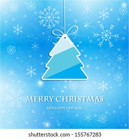 Blue christmas cart with abstract fir tree