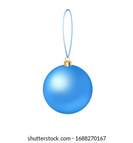 Blue Christmas decoration ball, holiday pendant, hand drawn 3D vector illustration, birthday decoration.