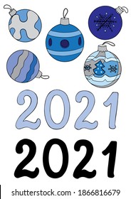 Blue Christmas Decorations Balls and Year Numbers 2021