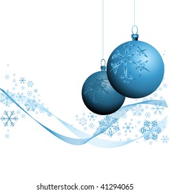 Blue Christmas decorations with snowflakes on white background