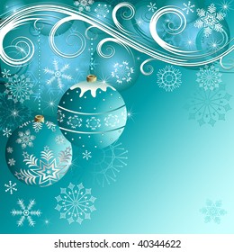 Blue christmas decorative background with balls (vector)