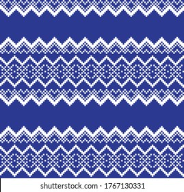 Blue Christmas fair isle pattern background for fashion textiles, knitwear and graphics