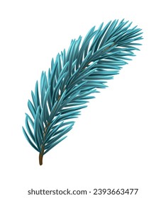 Blue Christmas fir tree branch element. Vector illustration.