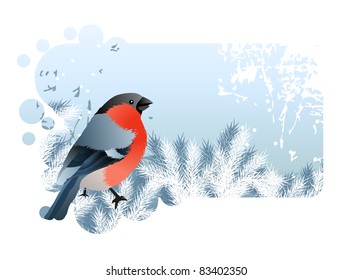 Blue Christmas frame with bullfinch