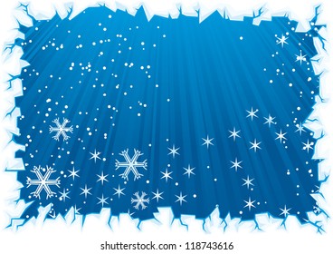 Blauer Weihnachtsrahmen für Kiefernbäume Ast und Eis, Vektorgrafik