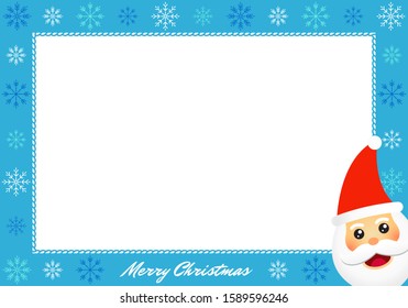 Blue christmas frame with santa claus and snowflake.