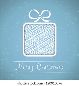 blue christmas frame with scribbled gift. christmas card.