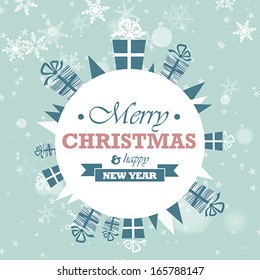 blue christmas globe landscape with gifts. christmas concept