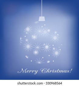 Blue Christmas  greeting card with ball made of snowflakes