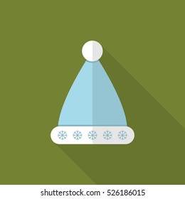 Blue Christmas Hat Flat Icon on a Green Background