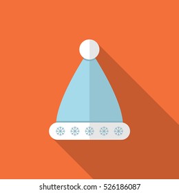 Blue Christmas Hat Flat Icon on an Orange Background