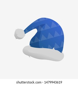 Blue Christmas hat. Santa Claus, cap, white fur. Xmas concept. Vector illustration can be used for topics like New Year, party, noel