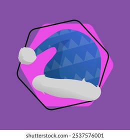 Blue Christmas hat. Santa Claus, cap, white fur. Xmas concept. Vector illustration can be used for topics like New Year, party, noel