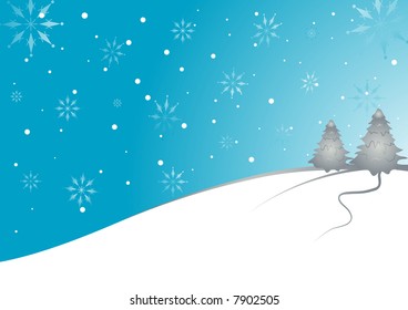 Blue Christmas landscape with silver trees. Vector Illustration.